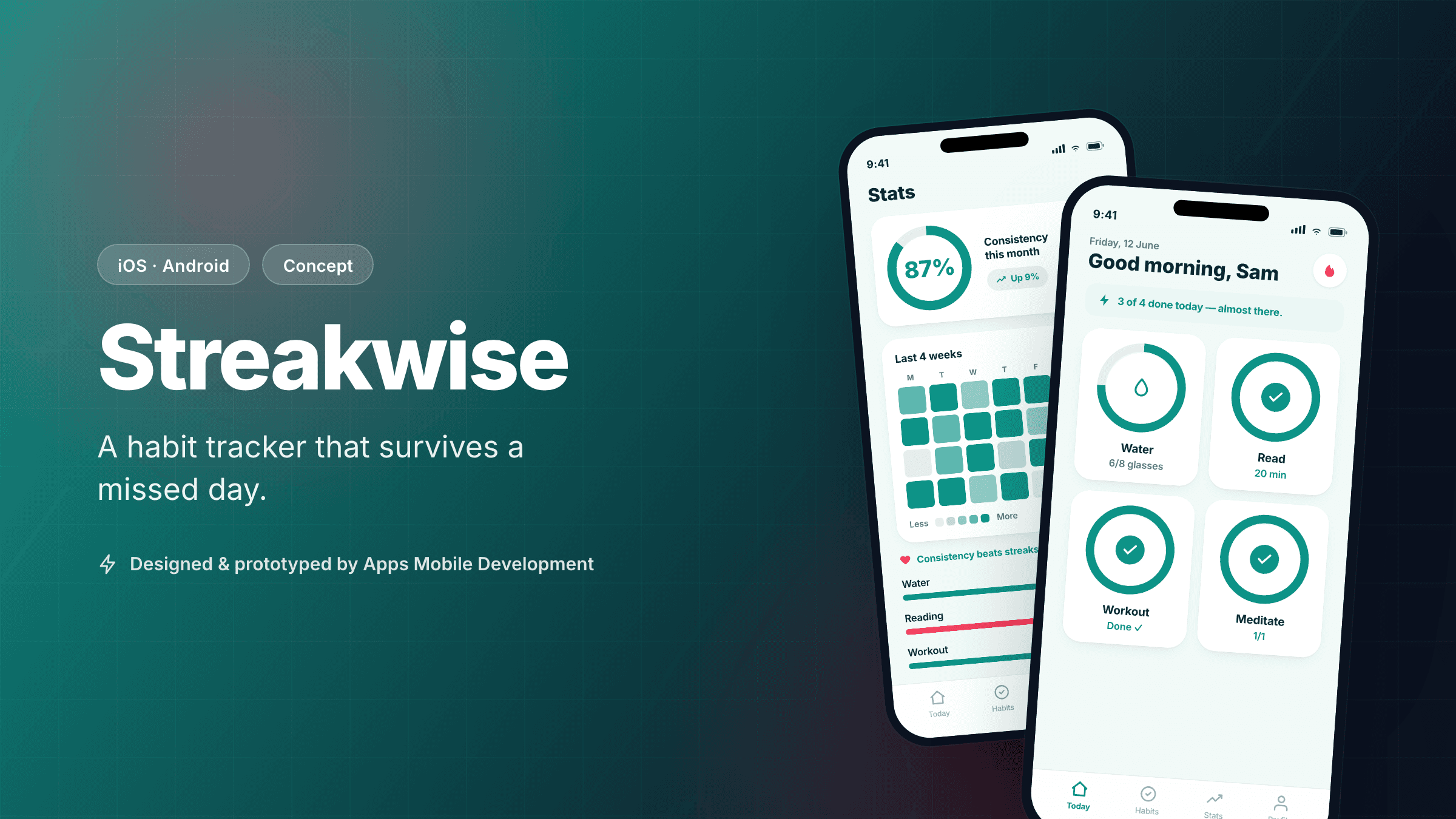 Streakwise — A Habit Tracker That Survives a Missed Day — Health & fitness app concept